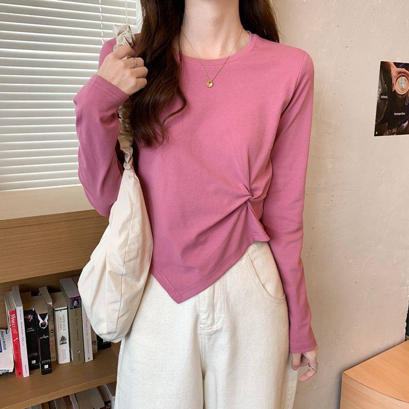 Women's Irregular Design Long-sleeved Korean Style Solid Color Small Bottoming Shirt Tops