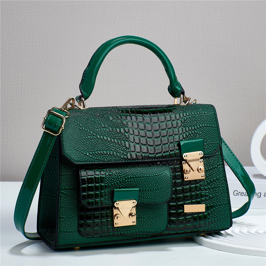 Women's Solid Color Lizard Texture Large Capacity Shoulder Bags
