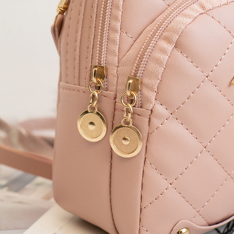 Women's Embroidered Diamond Plaid Design High Texture Backpacks