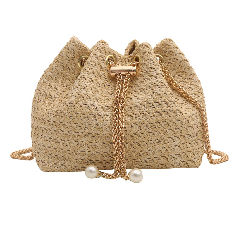 Women's Straw Summer Beach Chain Diamond Crossbody Bags