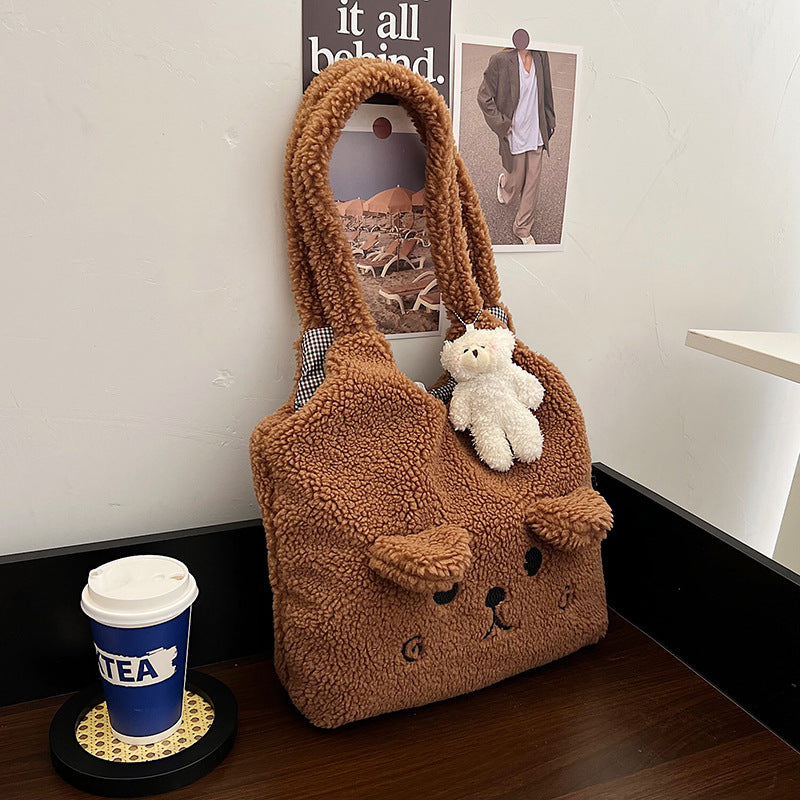 Women's Plush Bear Cute Ears Autumn Personality Trend Shoulder Bags