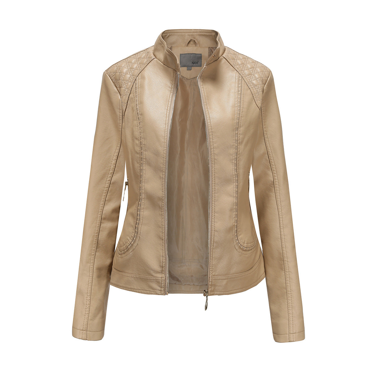 Women's Durable Leather Temperament Stand Collar Jackets