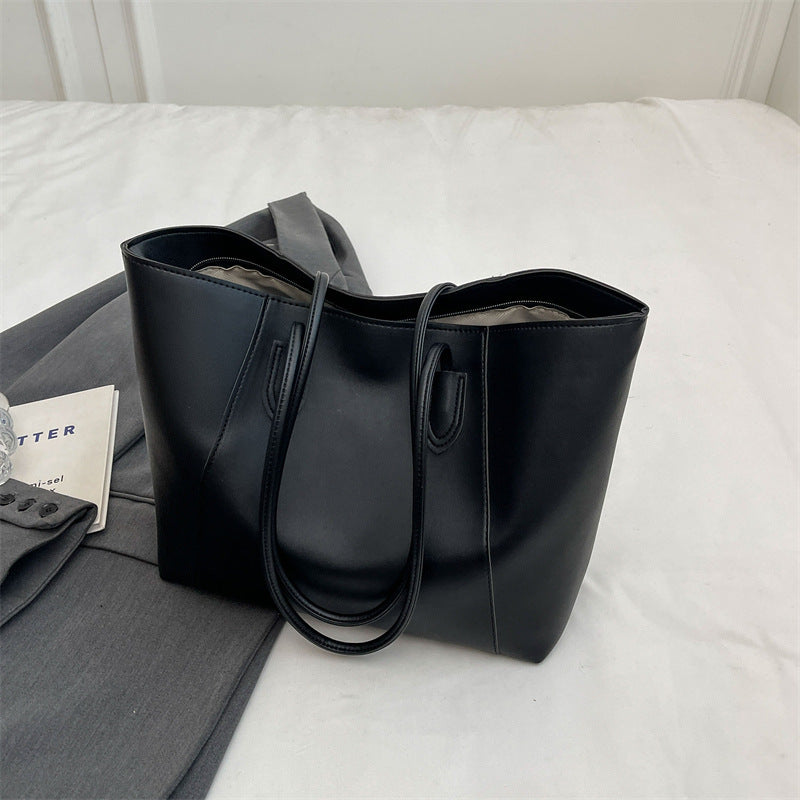 Women's Large Capacity Portable Underarm Fashion Simple Solid Color Big Shoulder Bags
