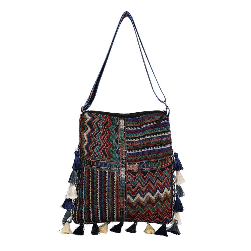 Women's Ethnic Print Tassel Autumn Large Capacity Bags