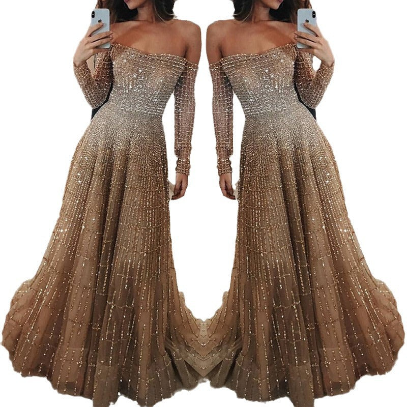 Women's Spring Shiny Tube Long Sleeve Dress Dresses