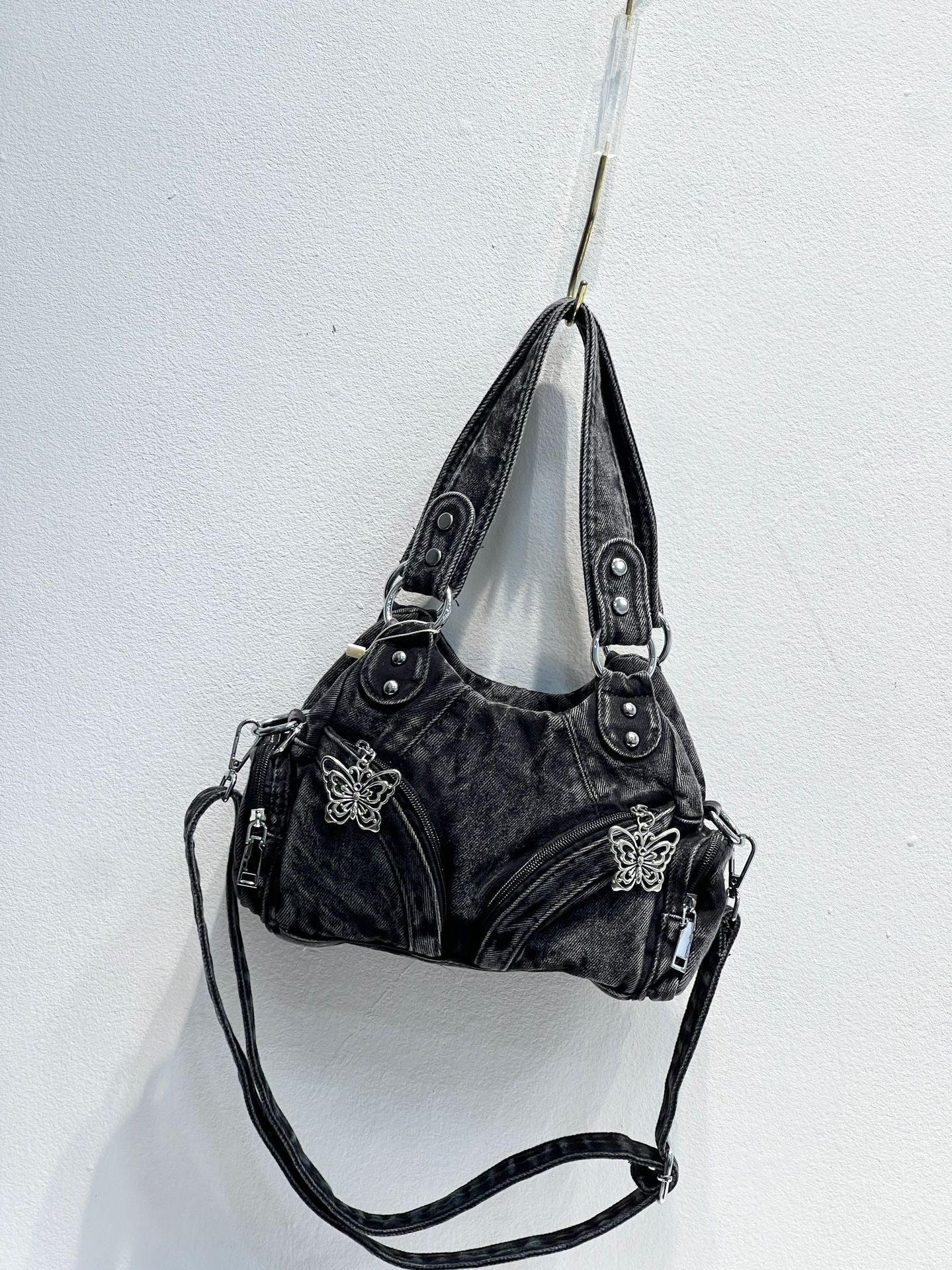 Women's High-grade Fashion Washed Denim Rivet Street Handbags