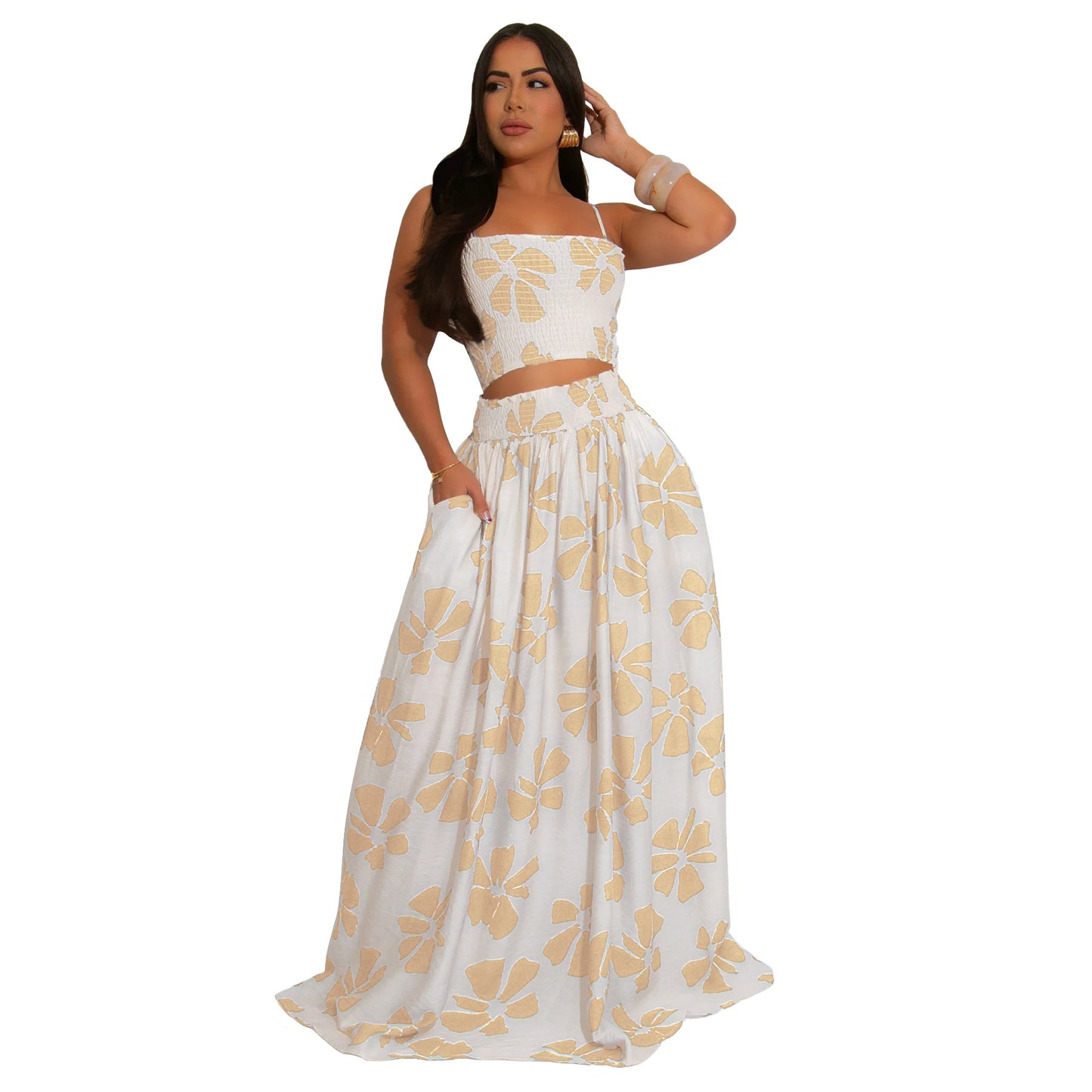 Women's Summer Bohemian Style Sling Smocking Large Suits