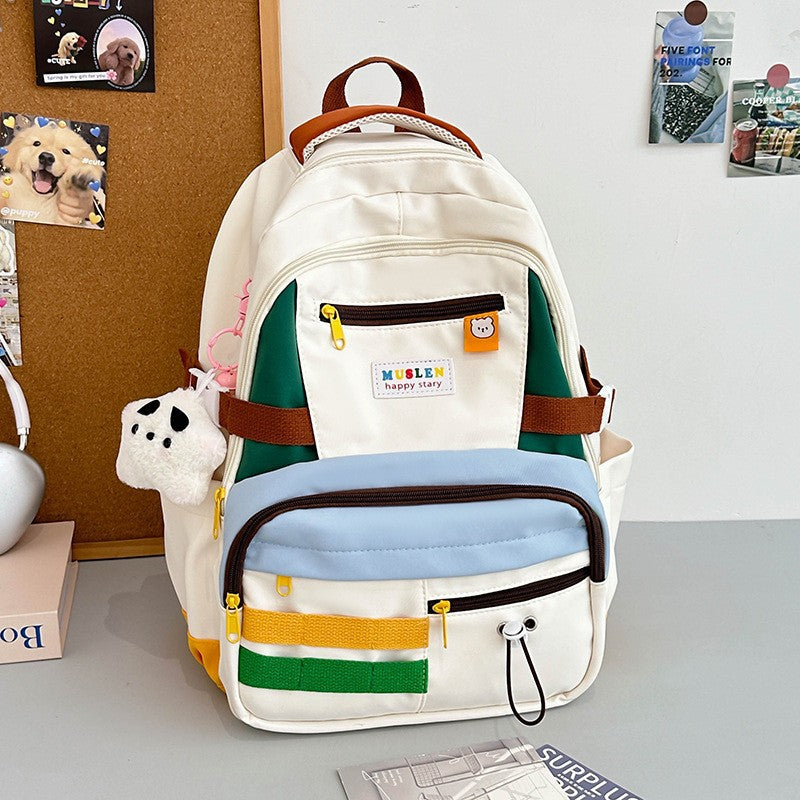 Women's Contrast Color Leisure For Primary Secondary Backpacks