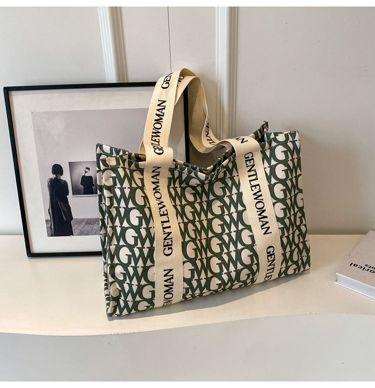 Letter Printed Canvas Large Capacity Fashion Shoulder Bags