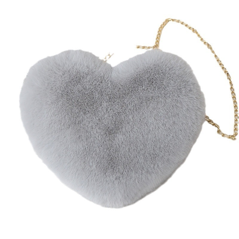 Women's Chain Plush Heart-shaped Heart Shaped Love Bags