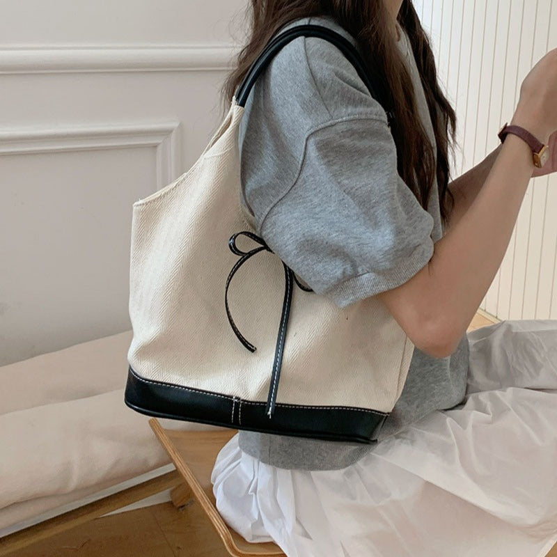 Women's Niche Stitching Canvas Commuting Fashion Underarm Shoulder Bags