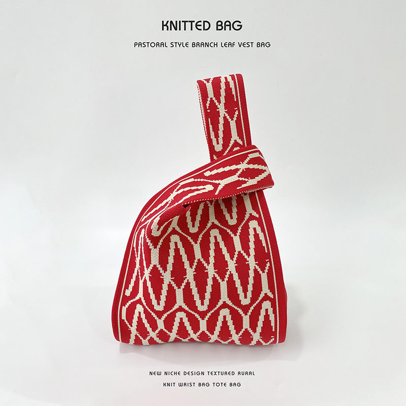 Korean Style Versatile Knitted Contrast Color Tote Bags