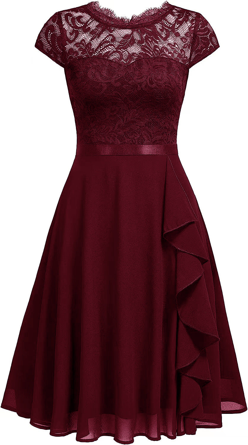 Women's Round Neck Lace Chiffon Hepburn Large Dresses