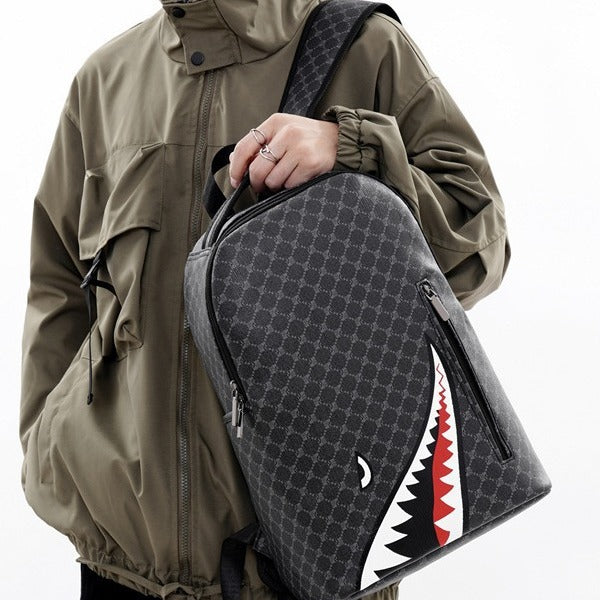 Men's Personality Fashion Shark Mouth Plaid High Backpacks