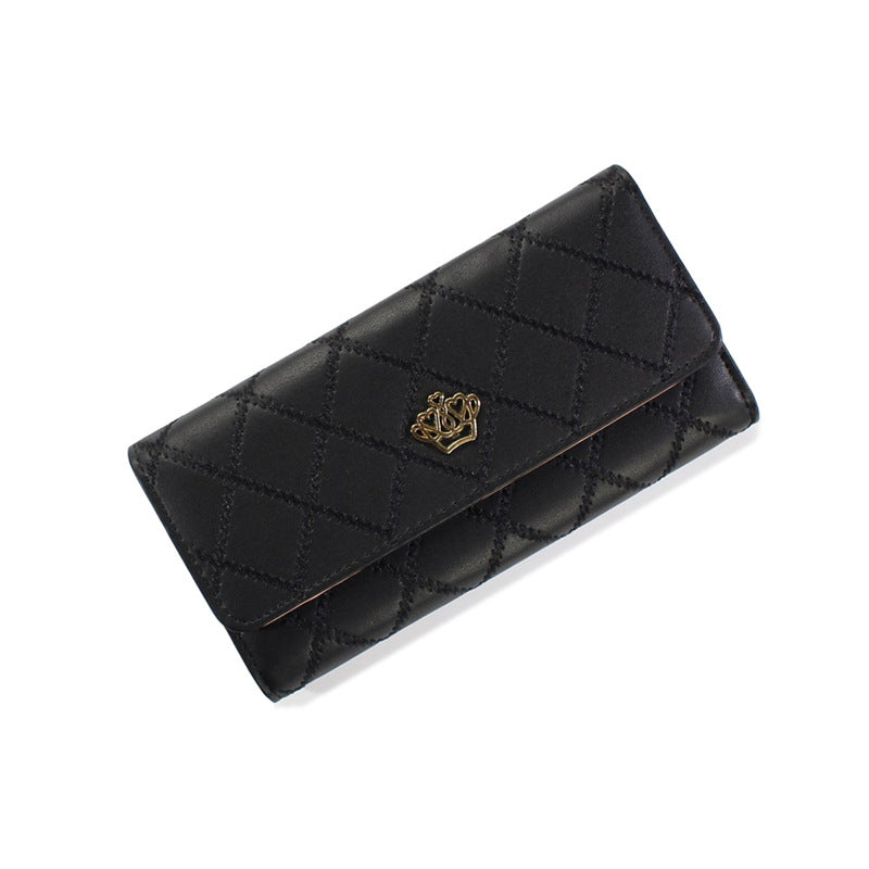 Women's Long Three Fold Korean Crown Clutch Ladies Wallets