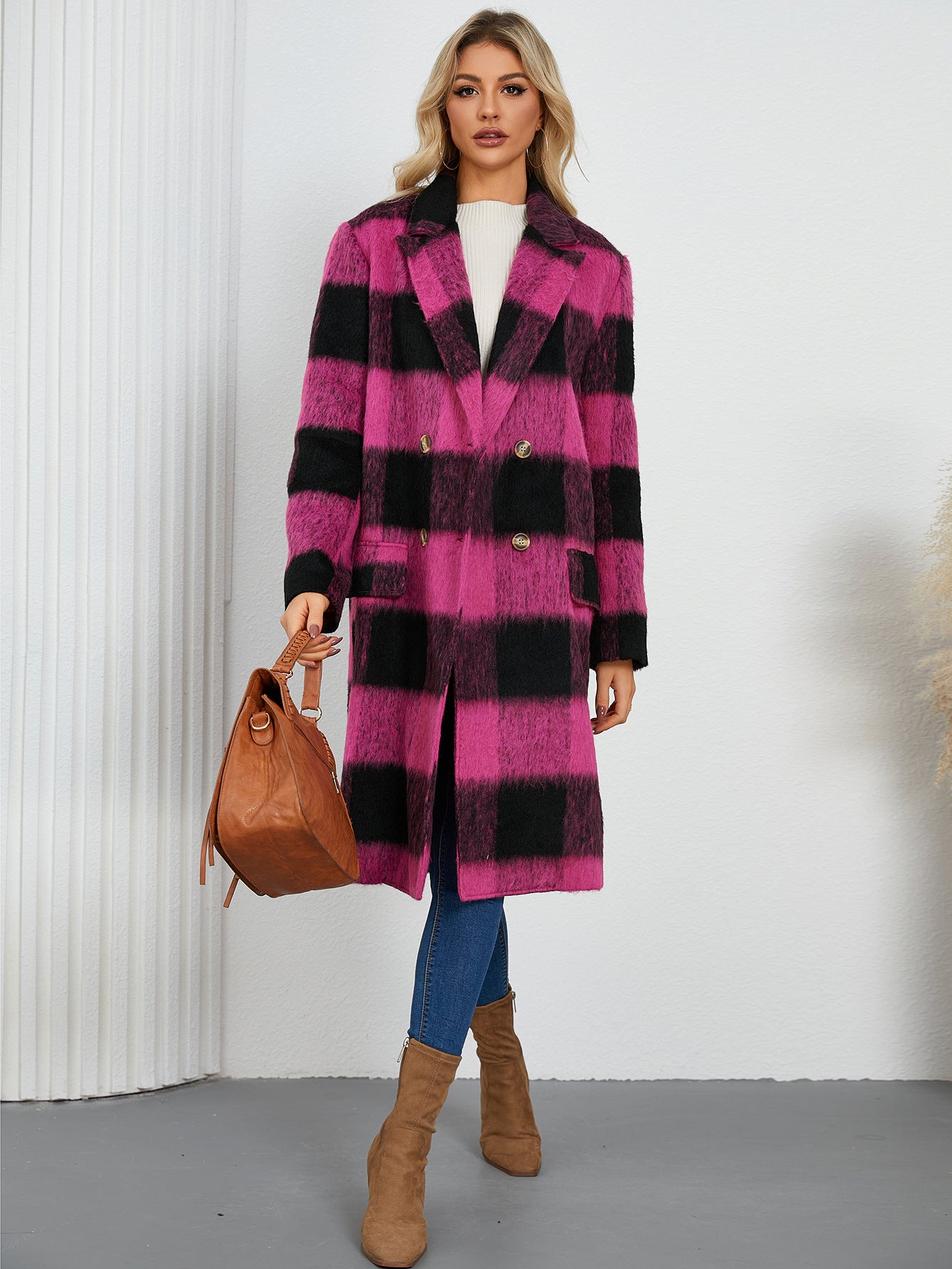 Winter Long Plaid Double-sided Wool Overcoat High-grade Coats