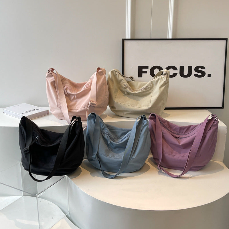 Women's Waterproof Nylon Cloth Solid Color Big Crossbody Bags