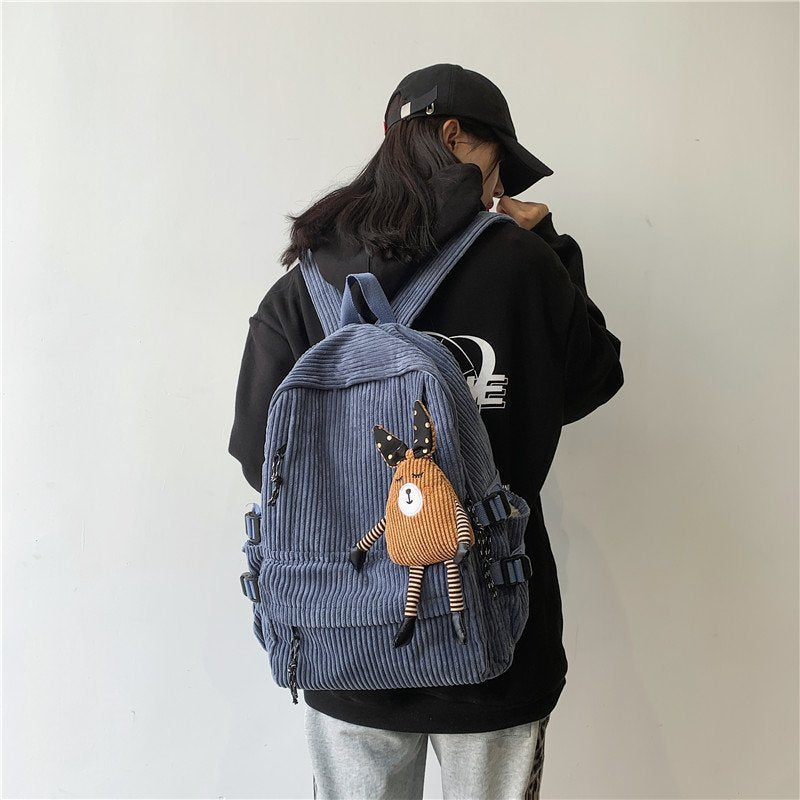 Elegant Corduroy College Solid Color Veet Backpacks