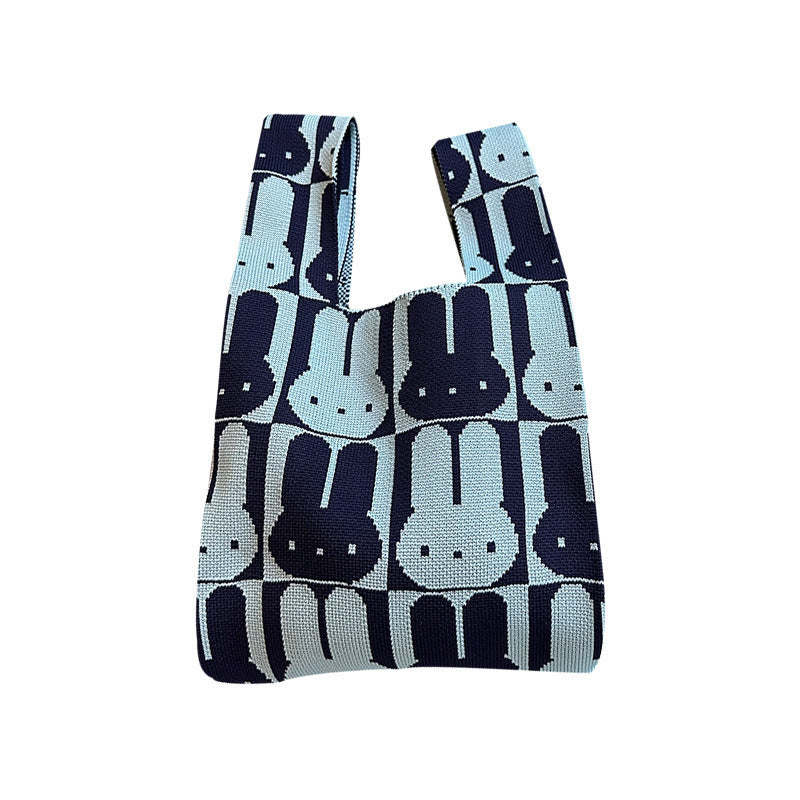 Knitted Cute Bunny Woven Contrast Color Tote Bags