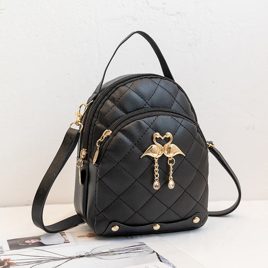 Women's Embroidered Diamond Plaid Design High Texture Backpacks