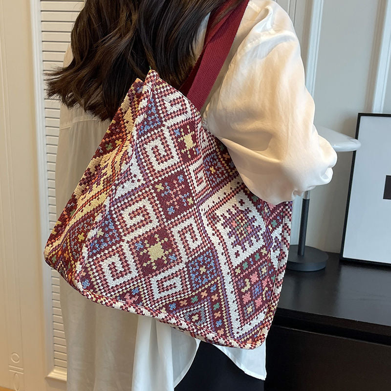 Women's Large Capacity Ethnic Style Canvas Hand-woven Bags