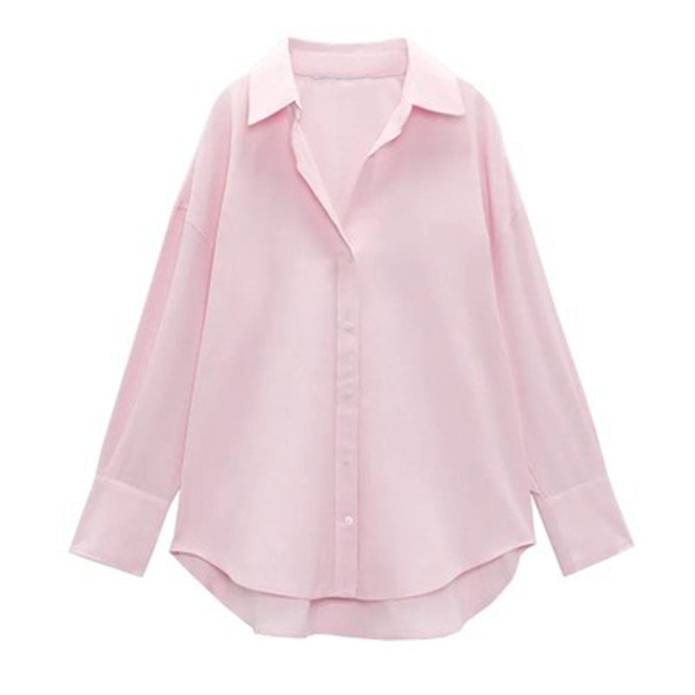 Women's Spring Temperament Commute Solid Color Oxford Blouses