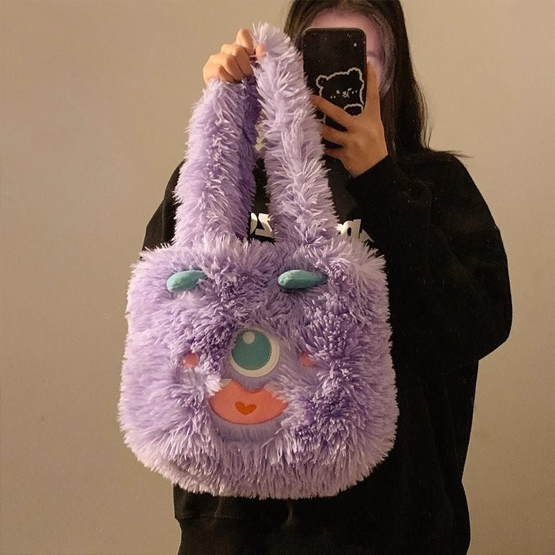 Cute Little Monster Cartoon Plush Large Capacity Female Shoulder Bags
