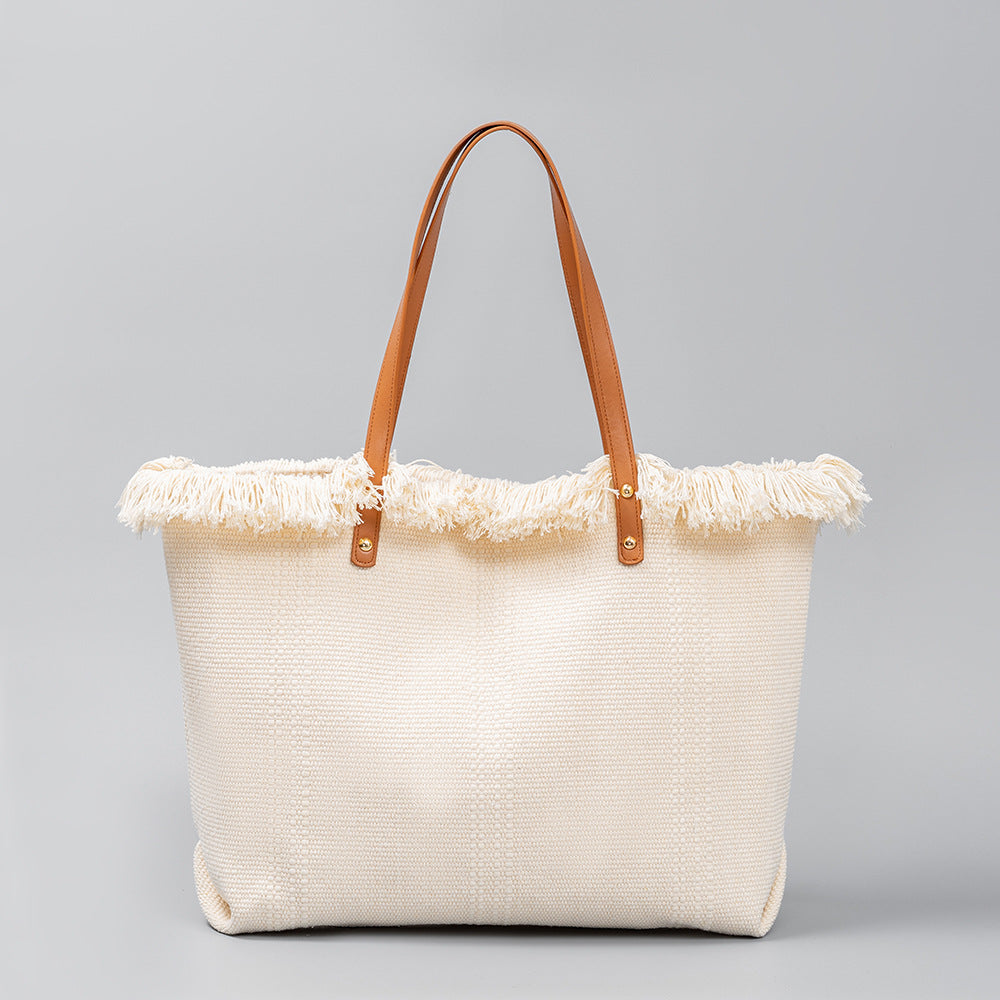 Women's Color Canvas Large Capacity Seaside Holiday Shoulder Bags