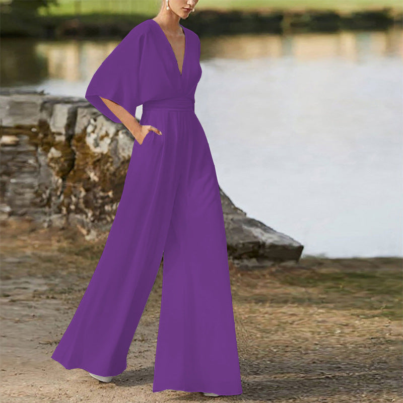 Women's Dress Deep V High Waist Wide Jumpsuits