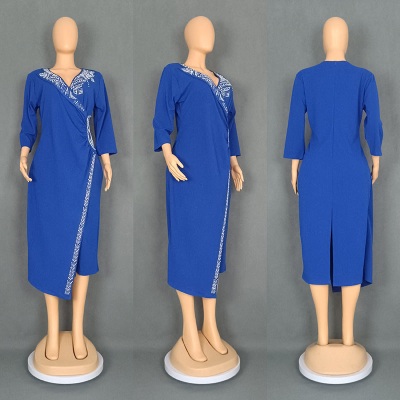 Women's Glamorous African Dress Fashion Rhinestone Plus Size