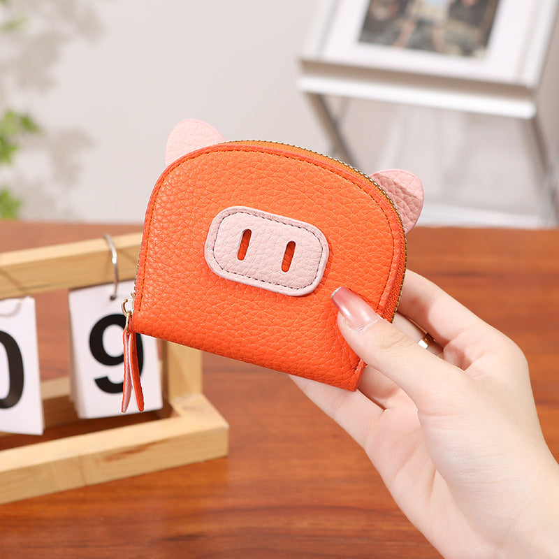 Women's Adorable Cartoon Little Pig Multiple Slots Large Card Holder