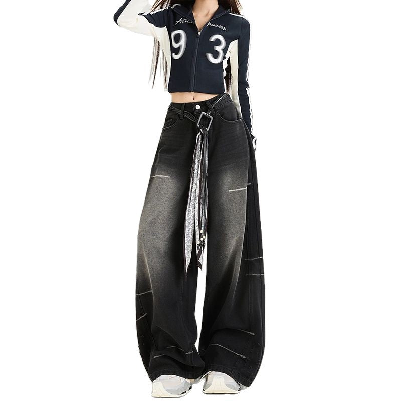 Women's Waist Wide Leg Autumn Fashion Hot Design Sense Jeans