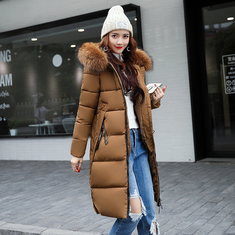 Women's Long Cotton Hooded Large Fur Collar Coats