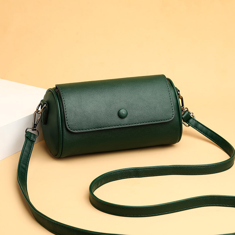 Women's Soft Leather Solid Color Cylinder Shoulder Bags