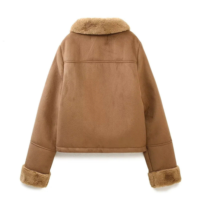 Women's Autumn Fur One Suede Texture Effect Jackets