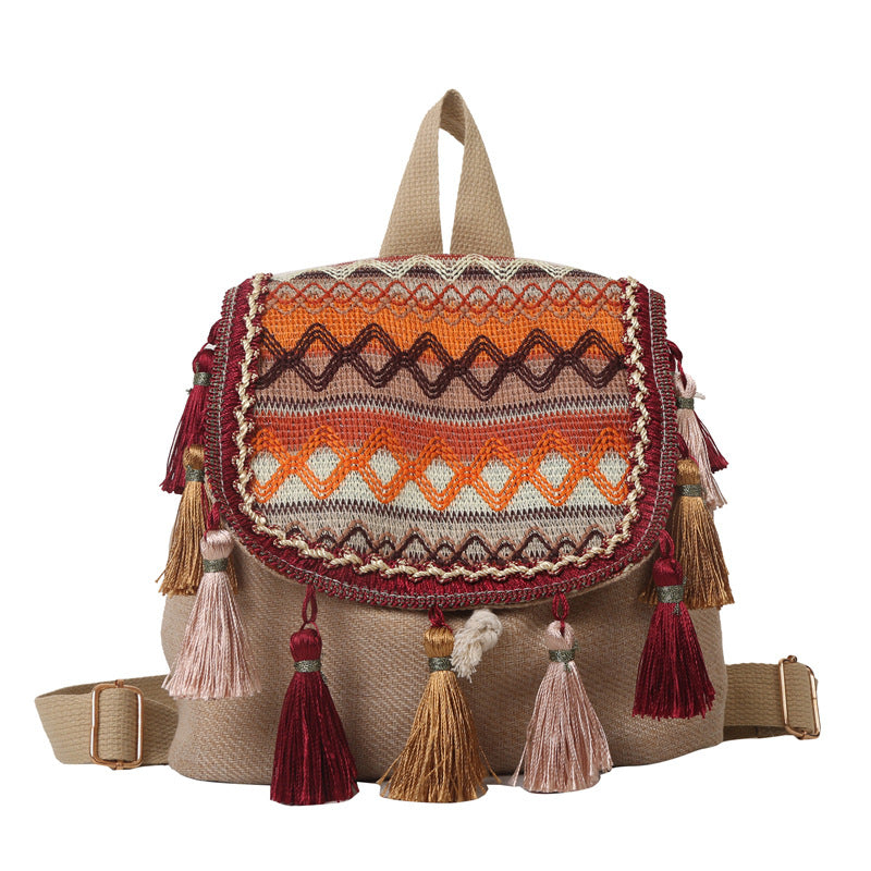 Women's Ethnic Style Large Capacity Tassel Female Backpacks