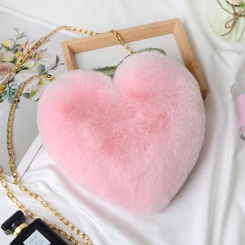 Women's Chain Plush Heart-shaped Heart Shaped Love Bags