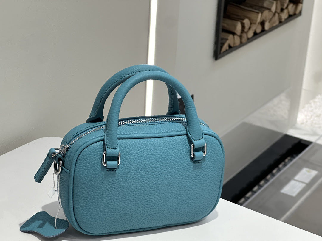 Women's First Layer Cowhide Bowling Boston Leather Crossbody Bags