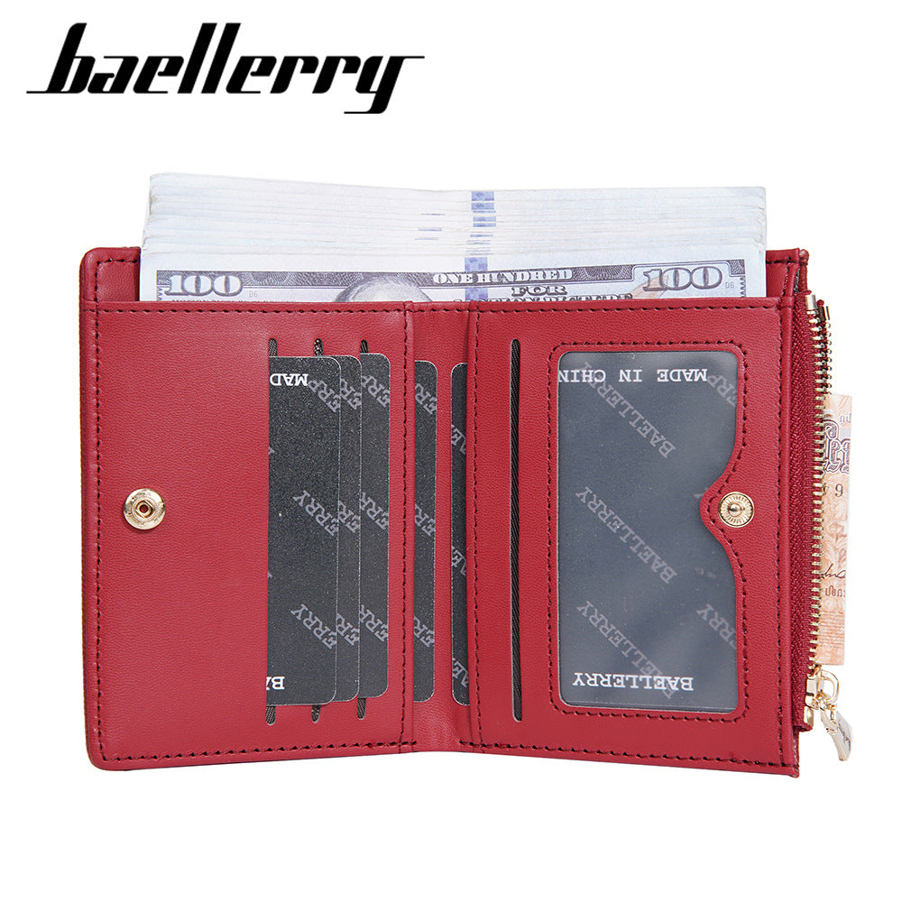 Women's Warm Color Short Snap Button Zipper Ladies Wallets
