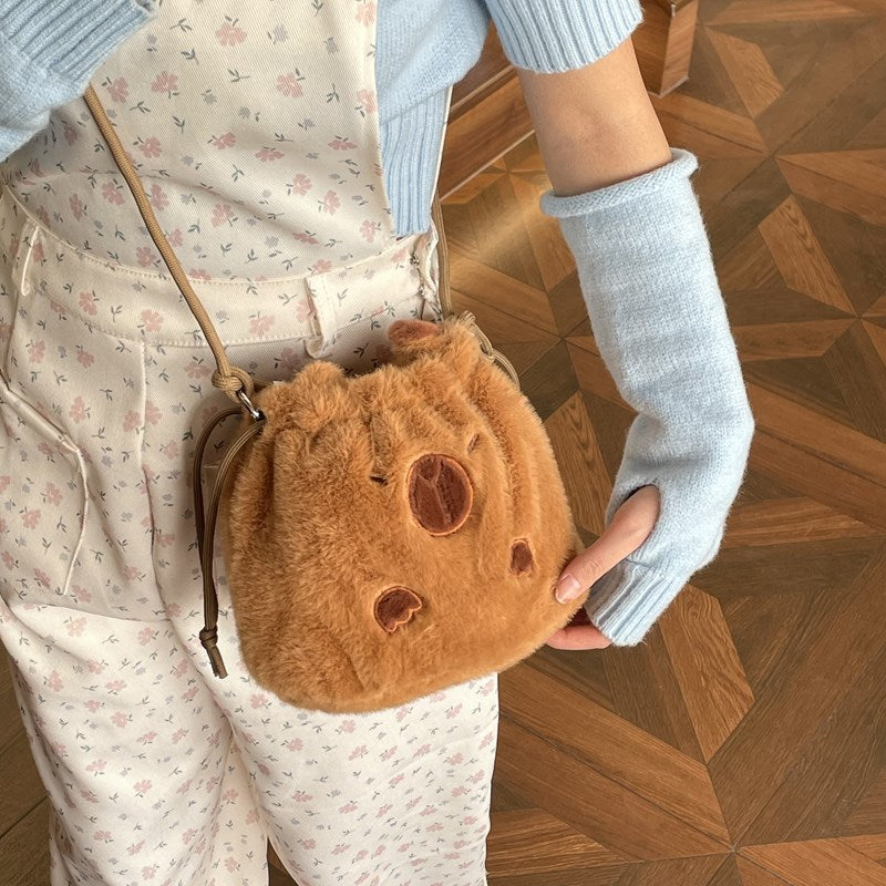 Good-looking Plush Cartoon Drawstring Cute Capybara Stationery Storage Crossbody Bags