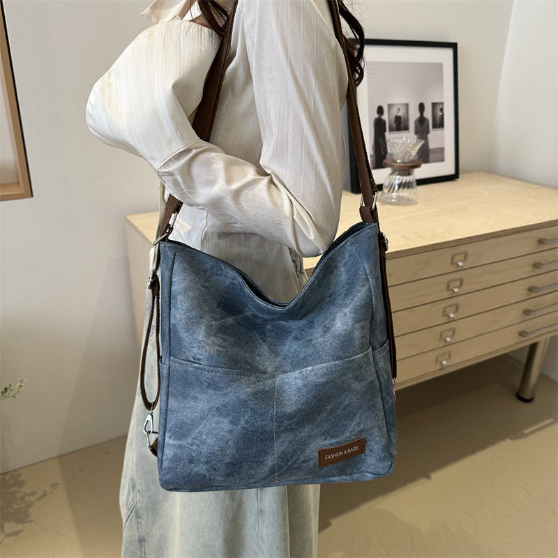 Women's Denim Solid Color Large Capacity Commuter Shoulder Bags