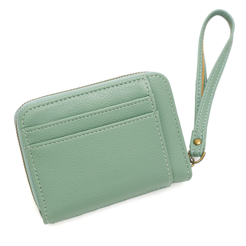 Women's Lychee Pattern Zipper Short Mini Storage Card Holder