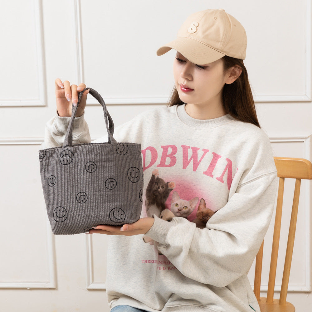 Style Corduroy Retro Woven Mummy Lunch Handbags