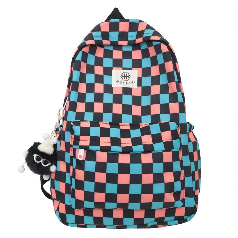 Women's Korean Fashion Chessboard Plaid College Junior Backpacks