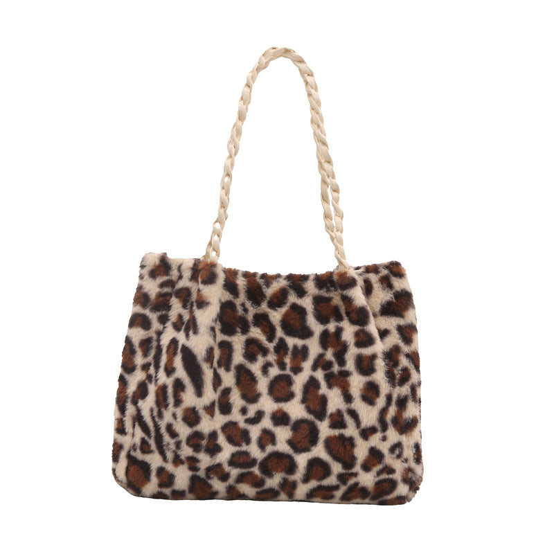 Western Style Leopard Print Plush Trendy Personality Simple Armpit Bags
