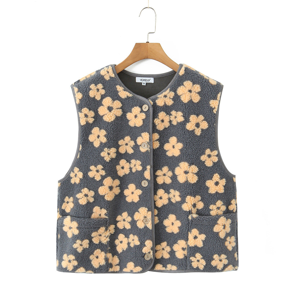 Women's Round Neck Sleeveless Printed Fleece Vests