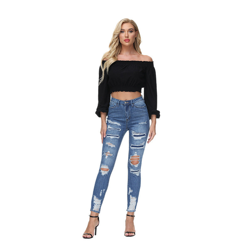 Women's Ripped Slim Fit Skinny Processed For Pants