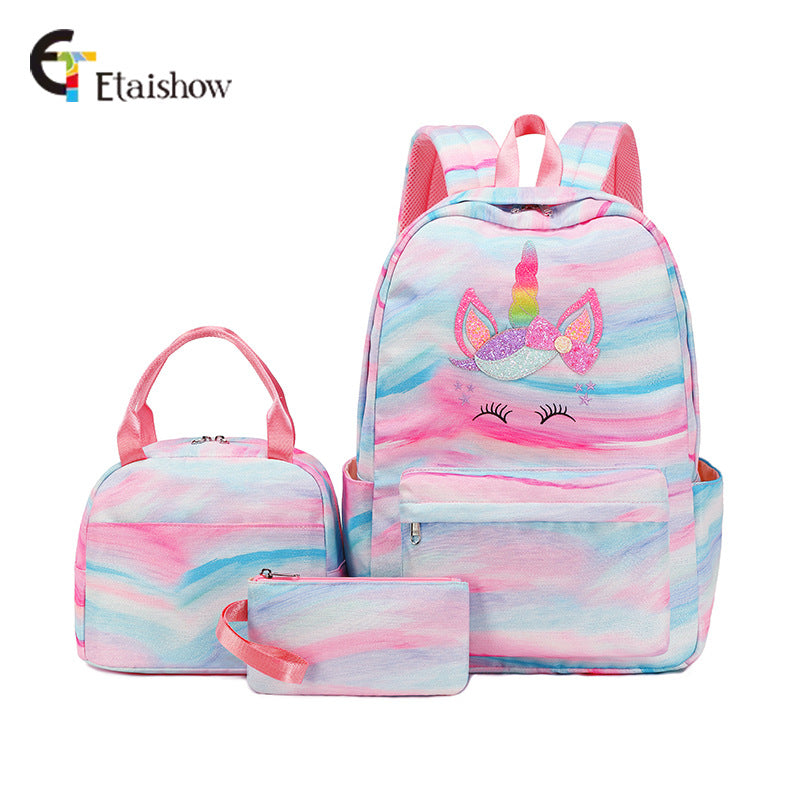 Three-piece Gradient Rainbow Printed Large Capacity Backpacks