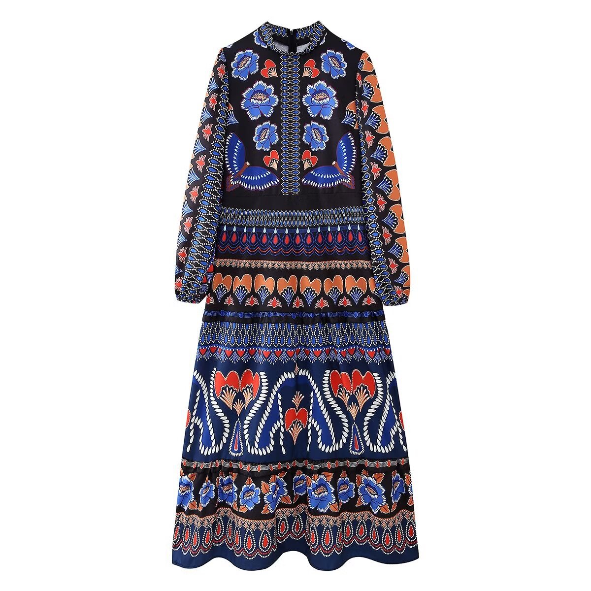 Women's Ethnic Style Retro Positioning Printed Dress Patchwork Ruffled Dresses