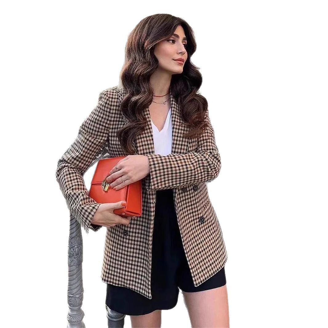 Women's Commuter Long Sleeve Plaid Clothes Slim Blazers